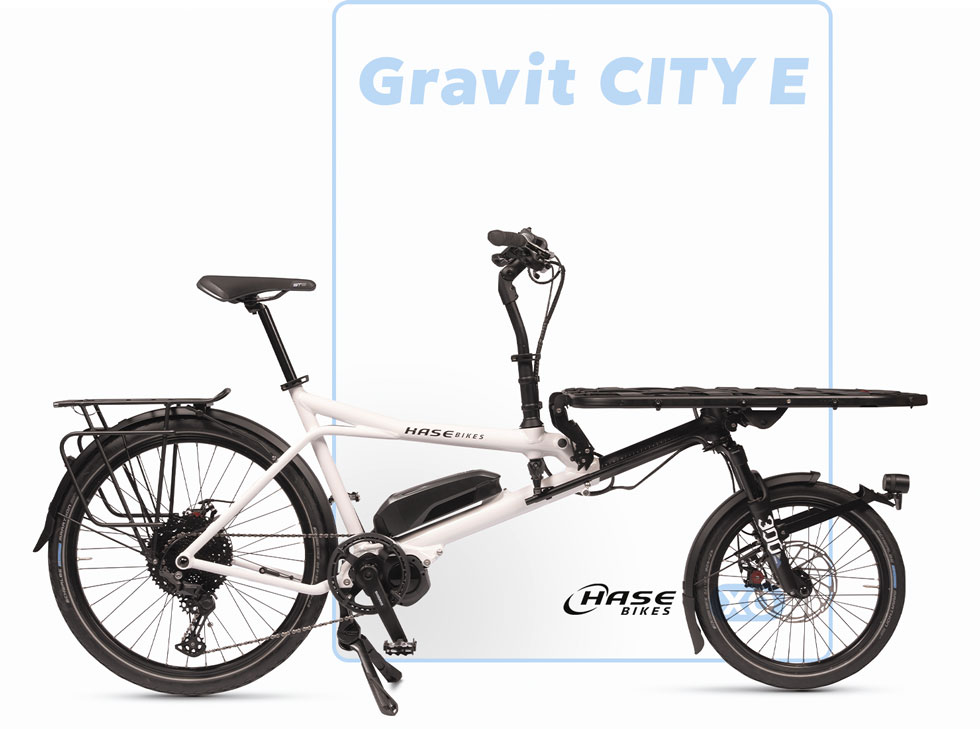 Das Gravit City E mit weiß perlumtt glänzender Lackierung, Seitenansicht